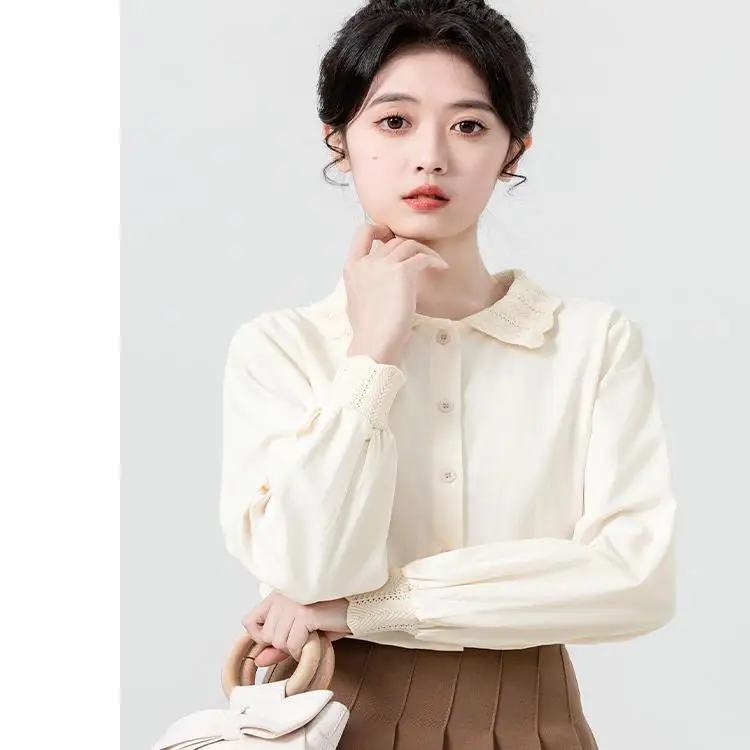 Cherry Blossom Colored Long Sve Women's Autumn New Design Sensual Top Silk Personali Small Top TT159