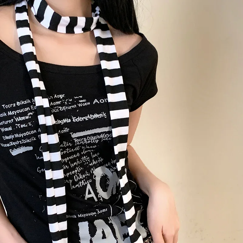 Women's Striped Scarf Versatile and Fashionable Punk Harajuku Style Y2K Gothic Girl Millennial Subculture Decorative Neckerchief