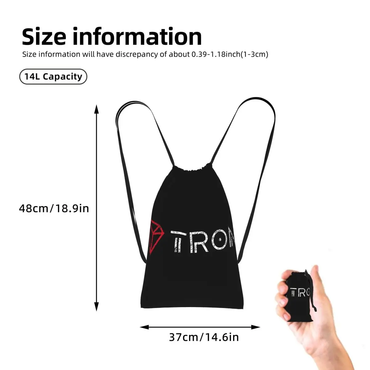 Tron TRX Distressed Crypto Trader Logo Drawstring Backpack hiking cycling Bag Lightweight Storage Drawstring Bag for Men Women