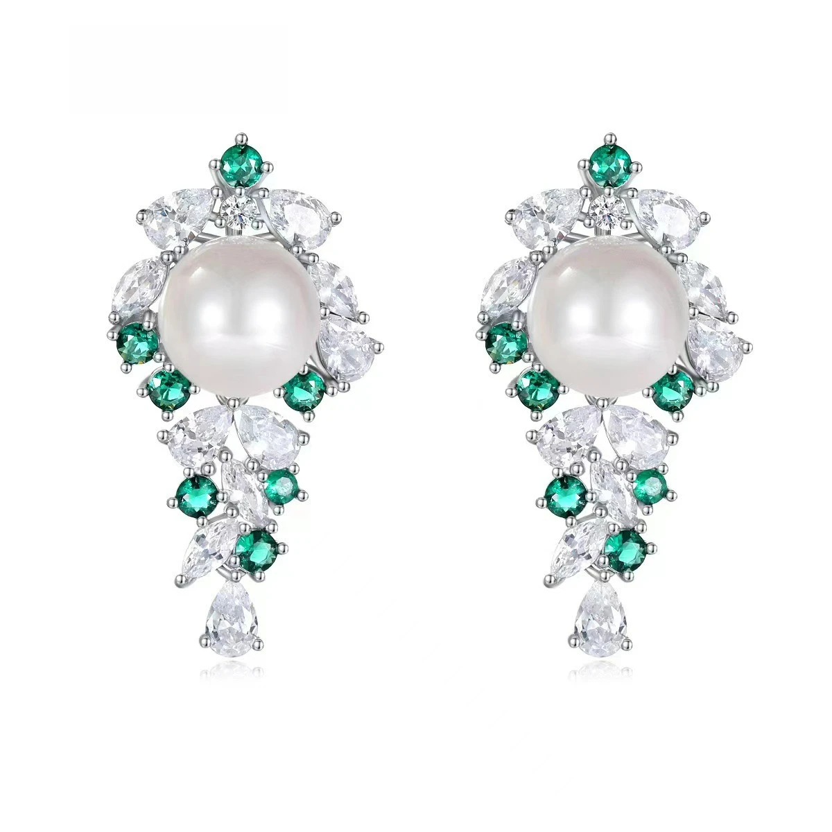 

Original Design Niche PT950 Platinum Artificially Cultivated Gemstone Pearl Earrings for Women with Inlaid Emerald Earrings