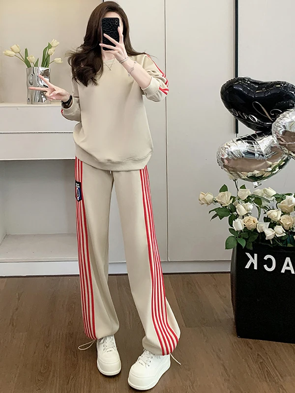 

2026 Autumn Fashion European Style Casual Sports Set Women's Long Sleeve Sweatshirt Trousers Running Two-Piece Set round Neck