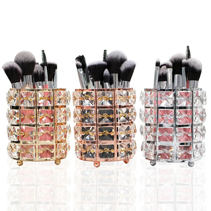 1pcs Metal Makeup Brush Storage Holder Test Tube Eyebrow Pencil Organizer Bead Crystal Jar Jewelry Diamond Cosmetic Box