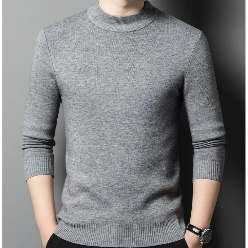 

High End Quality Men's Knitted Sweater Semi High Neck Thick Long Sleeve Base Shirt Winter Versatile Fashion Trend Menswear Top