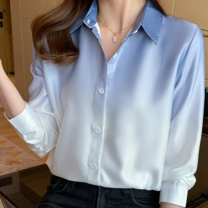 Gradient Shirts for Women Long Sleeve All-match Elegant Female Spring Autumn Ins Korean Style Casual Sweet New Turn-down Collar