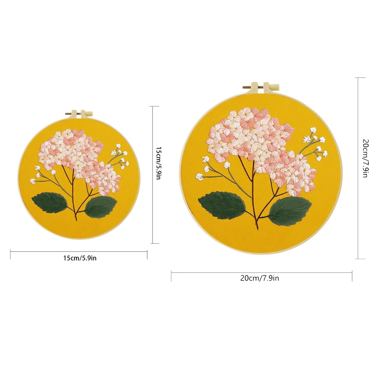Rosa Hortensie auf Gelb 1 Stück DIY Stickerei-Material-Set für Anfänger Stickerei-Starter-Kit Kreuzstich-Kunst als Geschenk Nadelarbeit – Detail 2