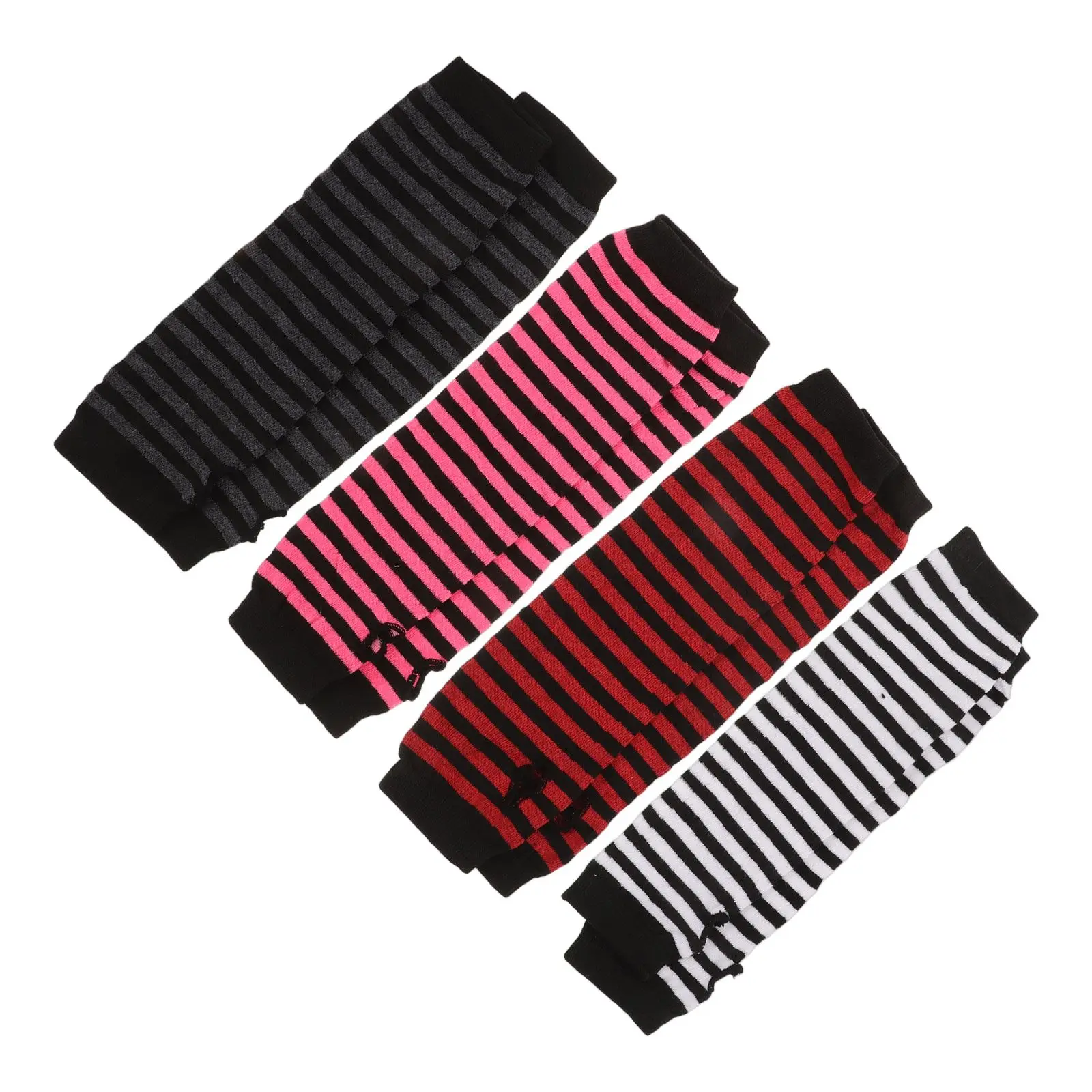 

4Pairs Women Half Finger Gloves Striped Arm Warmers Elbow Length Knitted Mittens Polyester Touch Screen Friendly Soft Cozy Arm