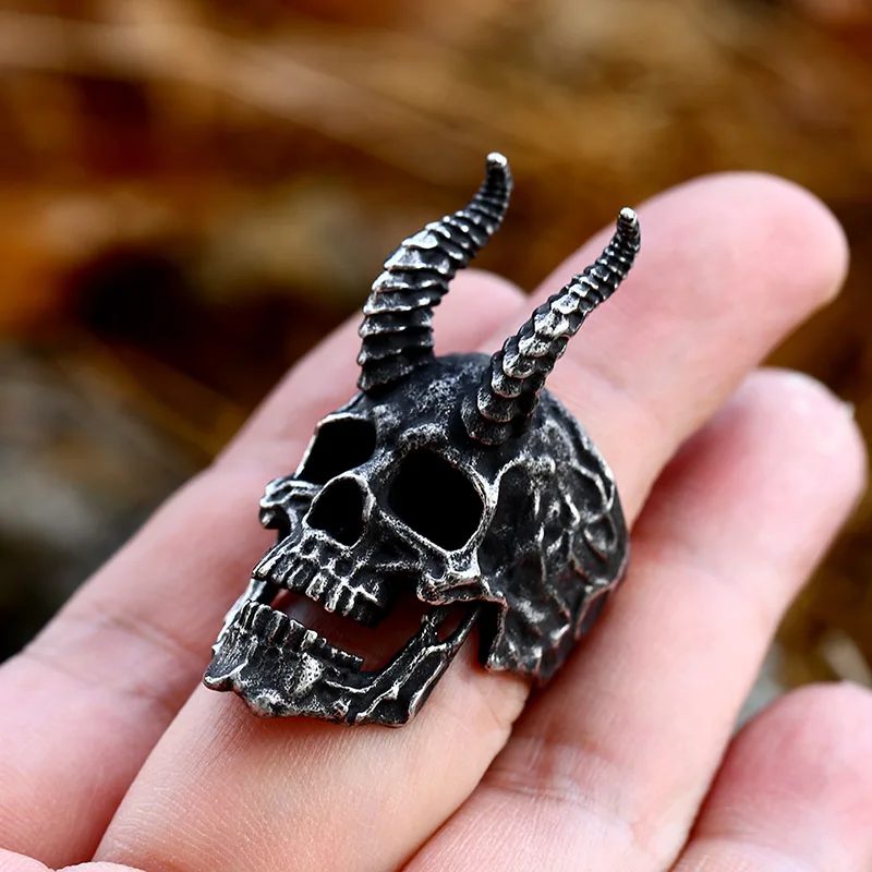 BEIER 316L Stainless Steel Biker Dark wind Jewelry Unique Punk Gothic Goat Head Satanic Demon Sorath Skull Ring Men BR8-802