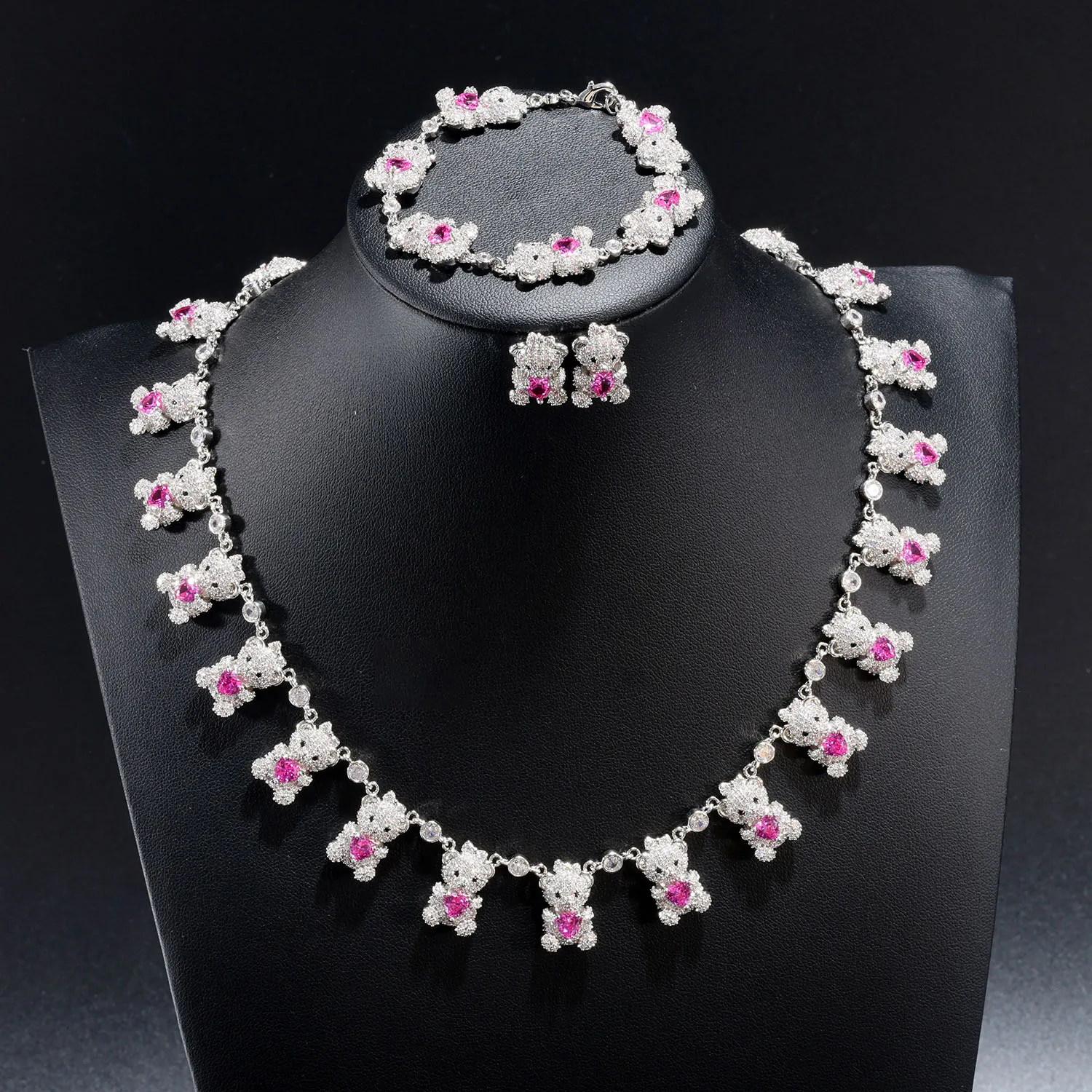 

European and American Style Cute Love Bear Necklace Earrings Bracelet Jewelry Girl Wedding Holiday Daily Accessories Gift M-977