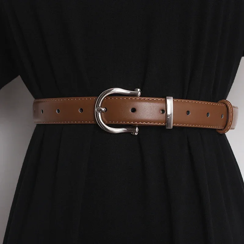 

New Women's Fashion Vintage Genuine Leather Needle Buckle Belts Brand Female Dress Corsets Waistband Decoration Narrow Belt