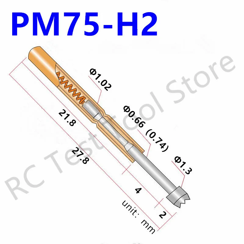 100pcs PM75-H2  Spring Test Probe PM75-H Length 27.8mm Copper Test Tool For Testing Circuit Board Metal Test Pin Pogo Pins