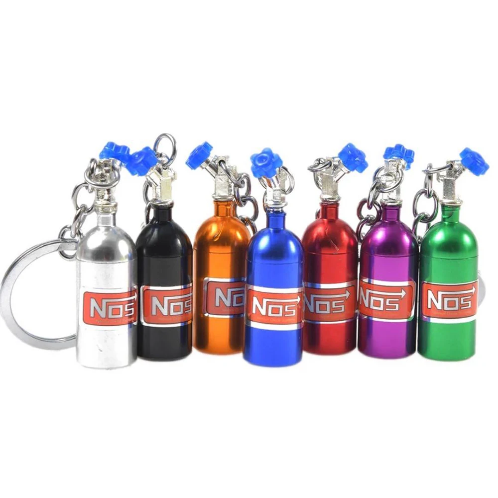 Mini Nitrous Oxide Bottle Keychain NOS Turbo Metal Key Chain Auto Parts Key Ring Holder Car Keyring Bag Pendant Gift for Men