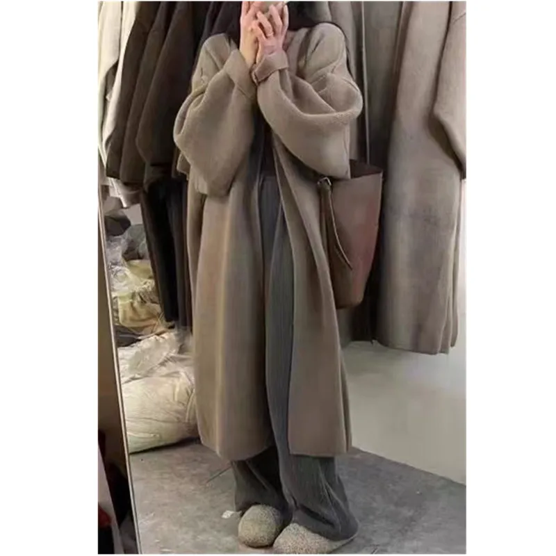 

Autumn Winter New Loose Plus Size Thick Sweater Women Mid-Length Lazy Style Knitted Cardigan Coat Women