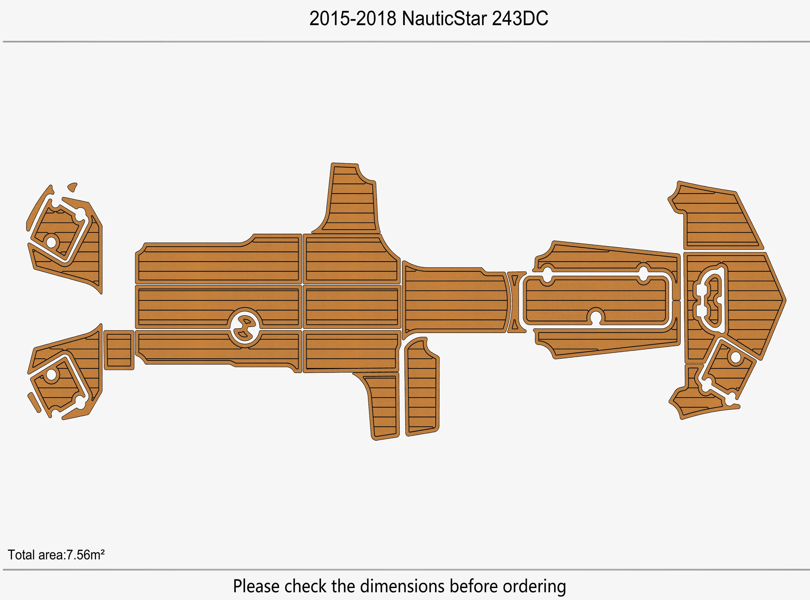 Marine Faux Teak EVA Non-Slip Mat 2015-2018 NauticStar 243DC Self-Adhesive 1/4