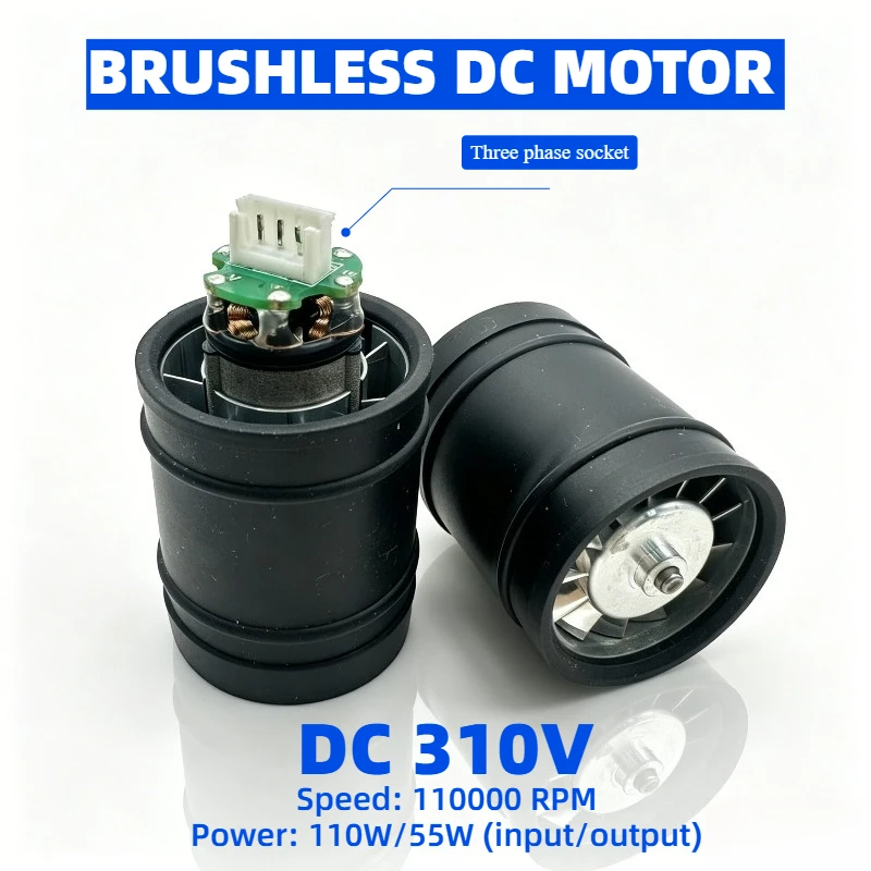 Motor Brushless DC310V 110W Micro Blower 110000 RPM, Impeller Aluminium untuk Pengering Rambut Kecepatan Tinggi, Sistem Pendingin & Ventilasi