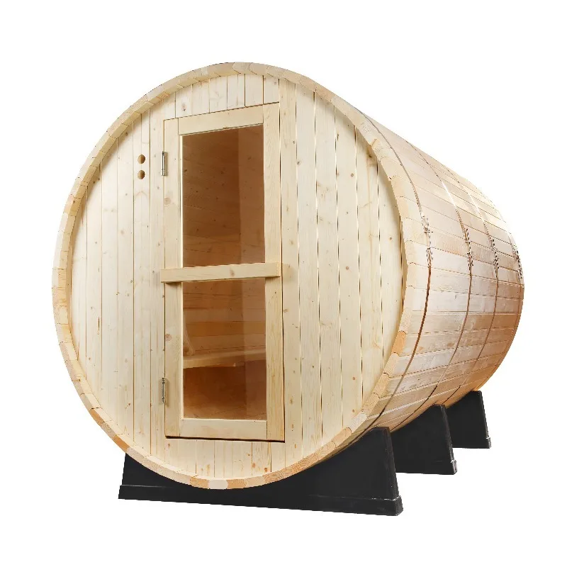 Customized 3-4 Person Round Barrel Sauna, High Quality Traditional Outdoor Solid Wood Dry Steam Sauna Room