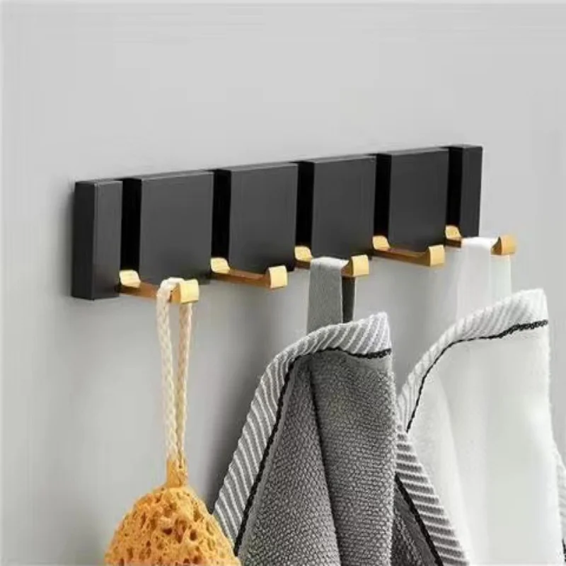 

Black Gold Robe Hook Folding Towel Hanger Perforated Invisible Hook Wall Hanging Door Hooks Bathroom Accessories