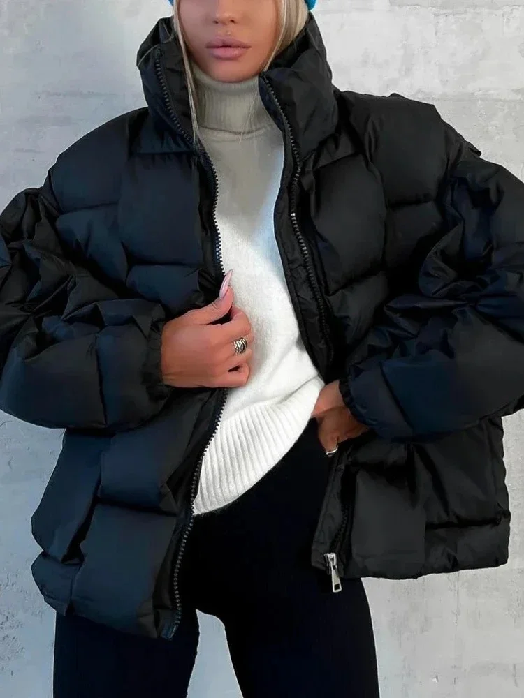 

2025 New Winter Jacket Women Quilted Fashion Loose High Street Green Coat Women Thick Warm American Retro Black Parkas