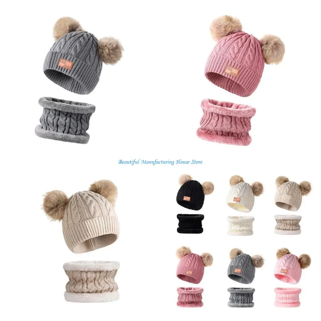 

E56A Toddler Acrylic Knitted Hat And Scarf Set 6 Colors Winter Warmth Neck Warmer