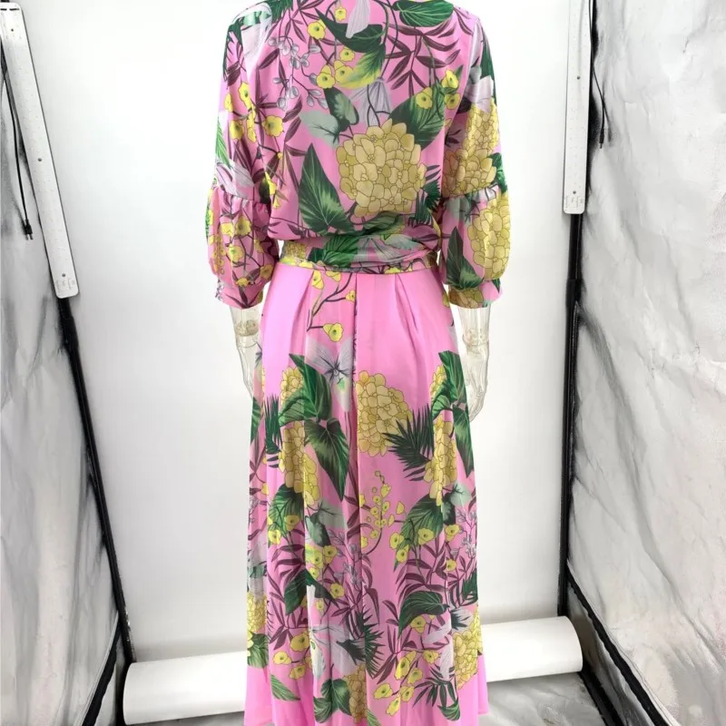 Casual Lapel Lantern Sleeve Shirt + Long Skirt Suit 2025 Fashion Lace Up Party Outfit Elegant Pattern Print  2 Piece Skirt Set image 6