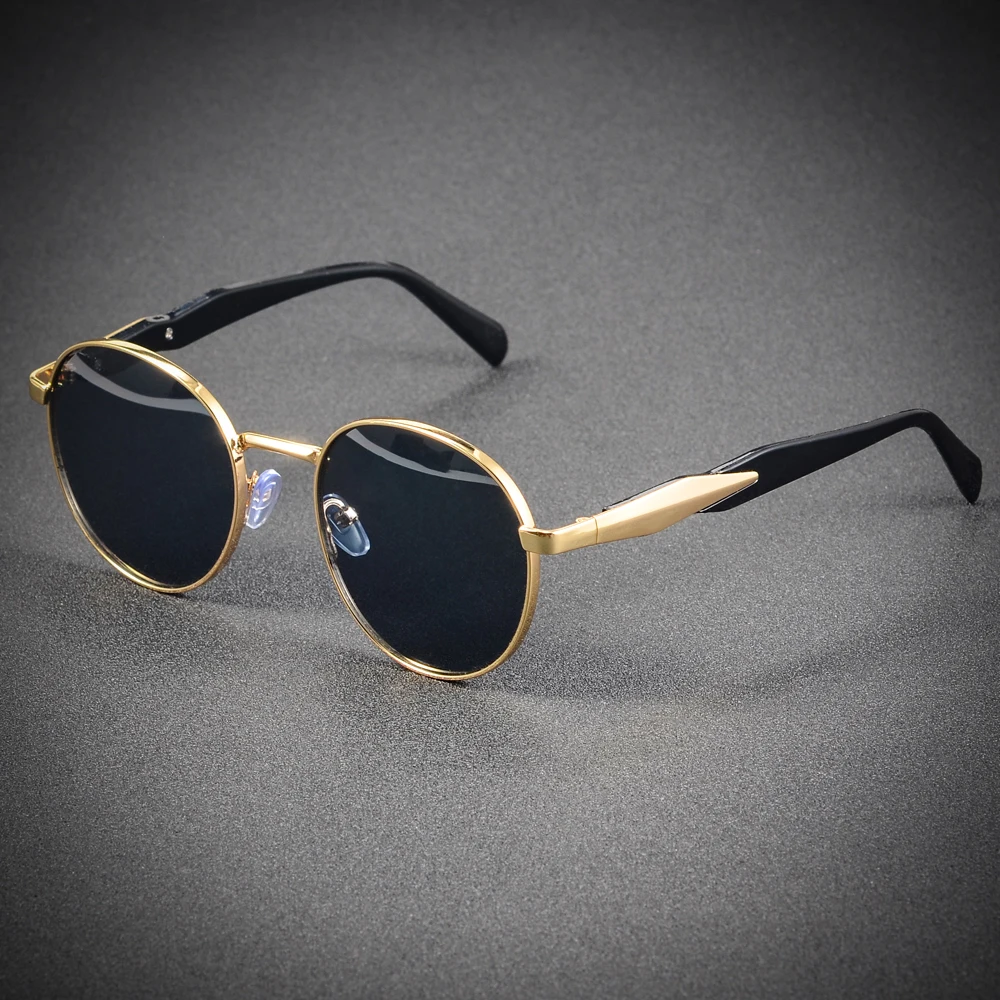 CRIXALIS Retro-Sonnenbrille, rund, für Damen und Herren – trendige goldene Sonnenbrille – modische Sonnenbrille mit Metallrahmen