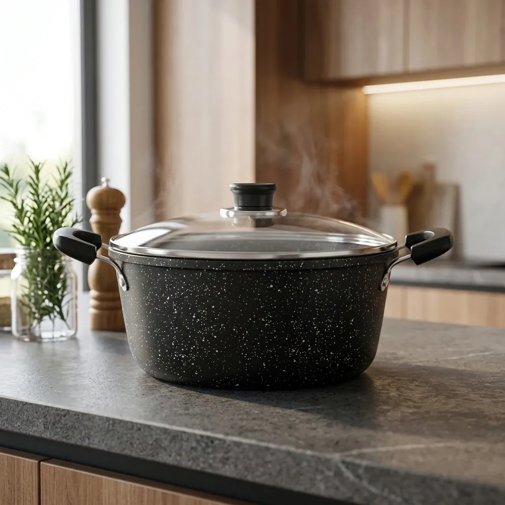 For Stew-Oriented Metal Pot with Dual Side Grips and Thickened Body for Stable Simmering and Safe Handling in Family Kitchens