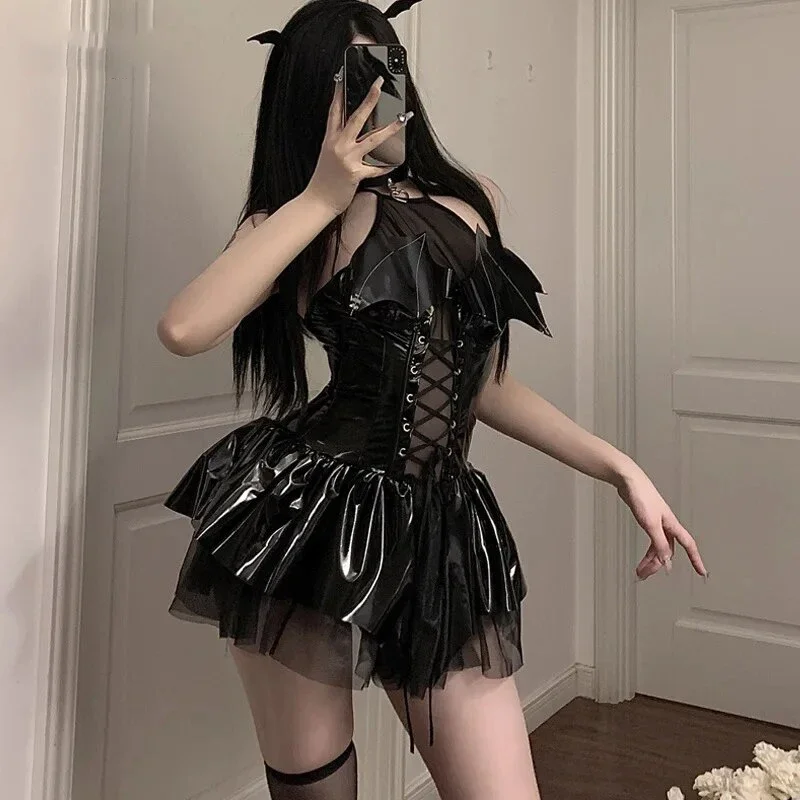 2025 New Sexy Maid Outfit Cosplay Costume Women French Servant Lolita Babydoll Dress Uniform Stage Leather Skirt Suit RQR56