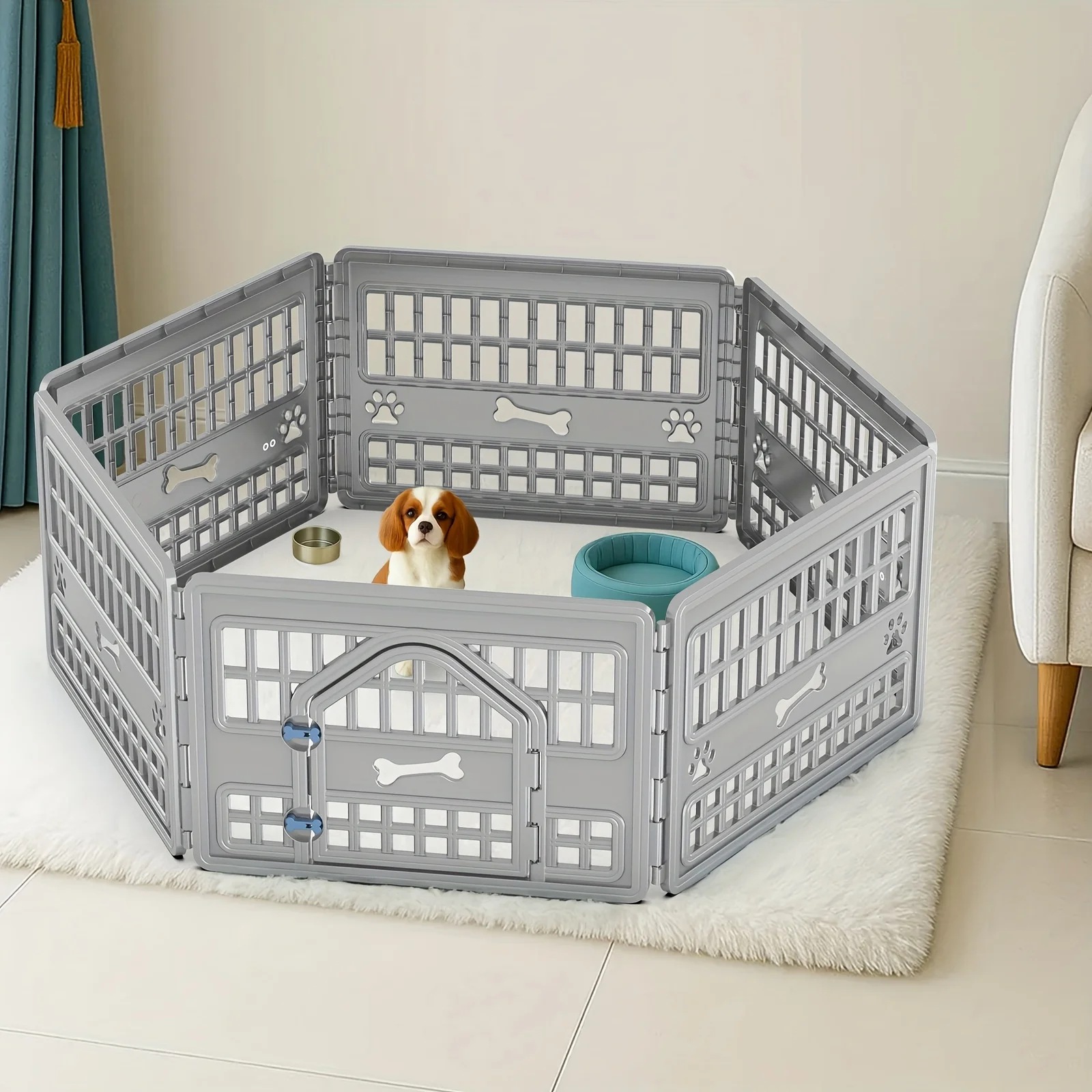 

4/6/10 Panels Dog Pet Fence, Foldable Plastic Indoor And Outdoor Pet Fence, Waterproof,Easy to Clean, Lockable And Anti-slip Bot