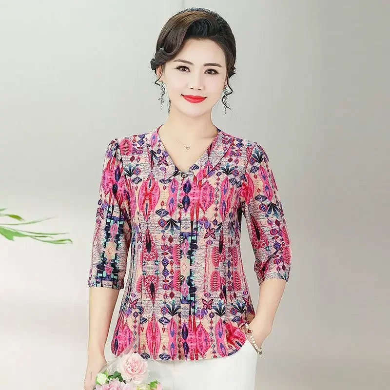 

Fashionable Summer Mid-sleeved New Slim and Fashionable T-shirt Printed Loose Top XQ523