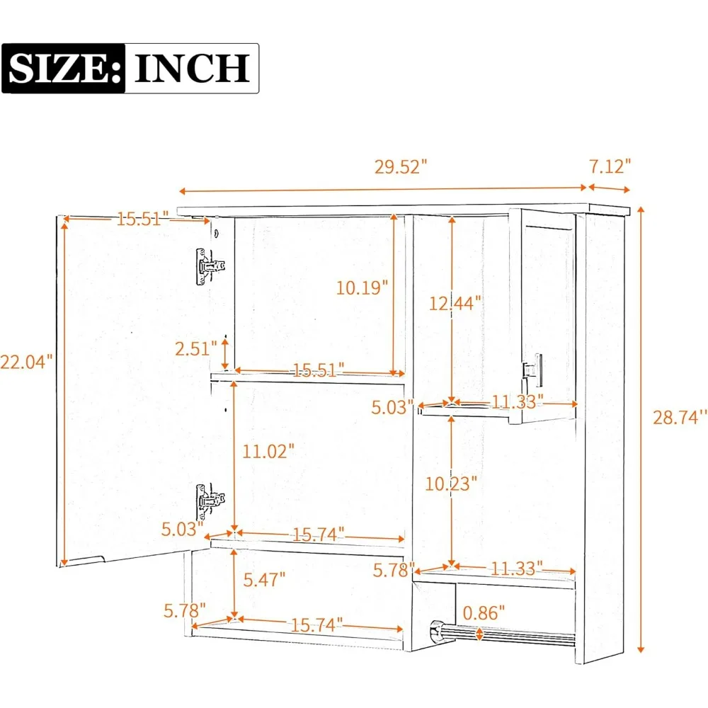 خزانة ذات مرآة مثبتة على الحائط لتخزين الحمام فوق المرحاض