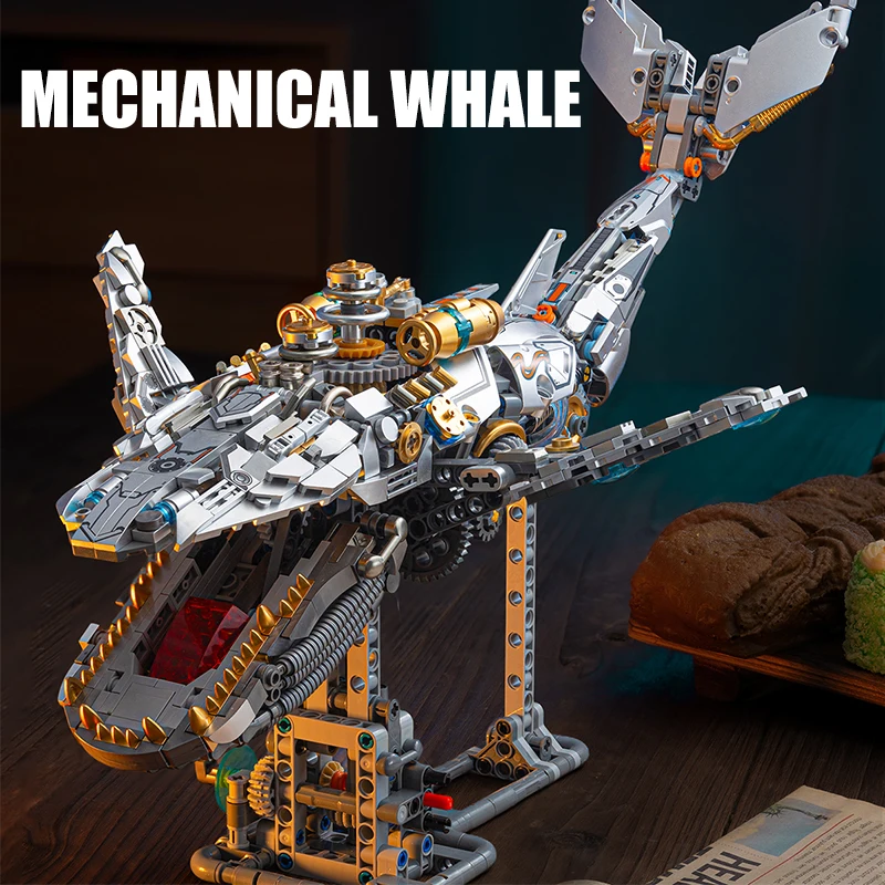 

Механические строительные блоки кита, сборка модели кита высокой сложности, настольные украшения, рождественские подарки