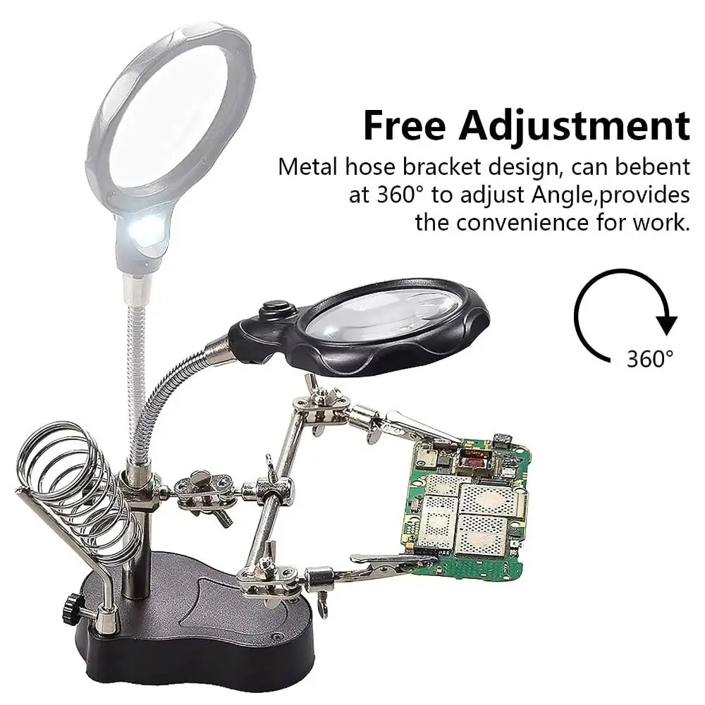 3.5X 12X Desktop Magnifying Glass Adjustable Alligator Clips Welding LED Magnifier with LED Light Stable Base
