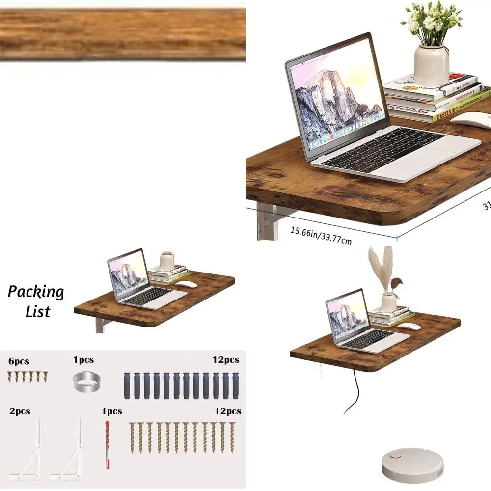Mesa de parede dobrável marrom vintage de 31 polegadas, mesa compacta com folhas para espaços pequenos