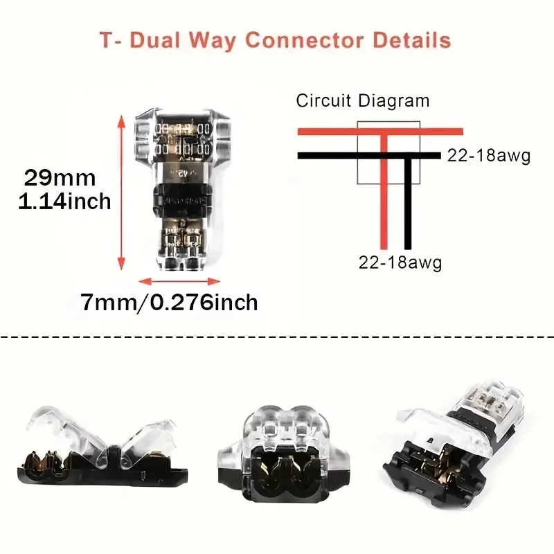 5/10/20PCS Wire Cable Snap In T2 Connector No-solder No-peel Quick Terminal Connections Joiners Auto Plug Electrical Accessories