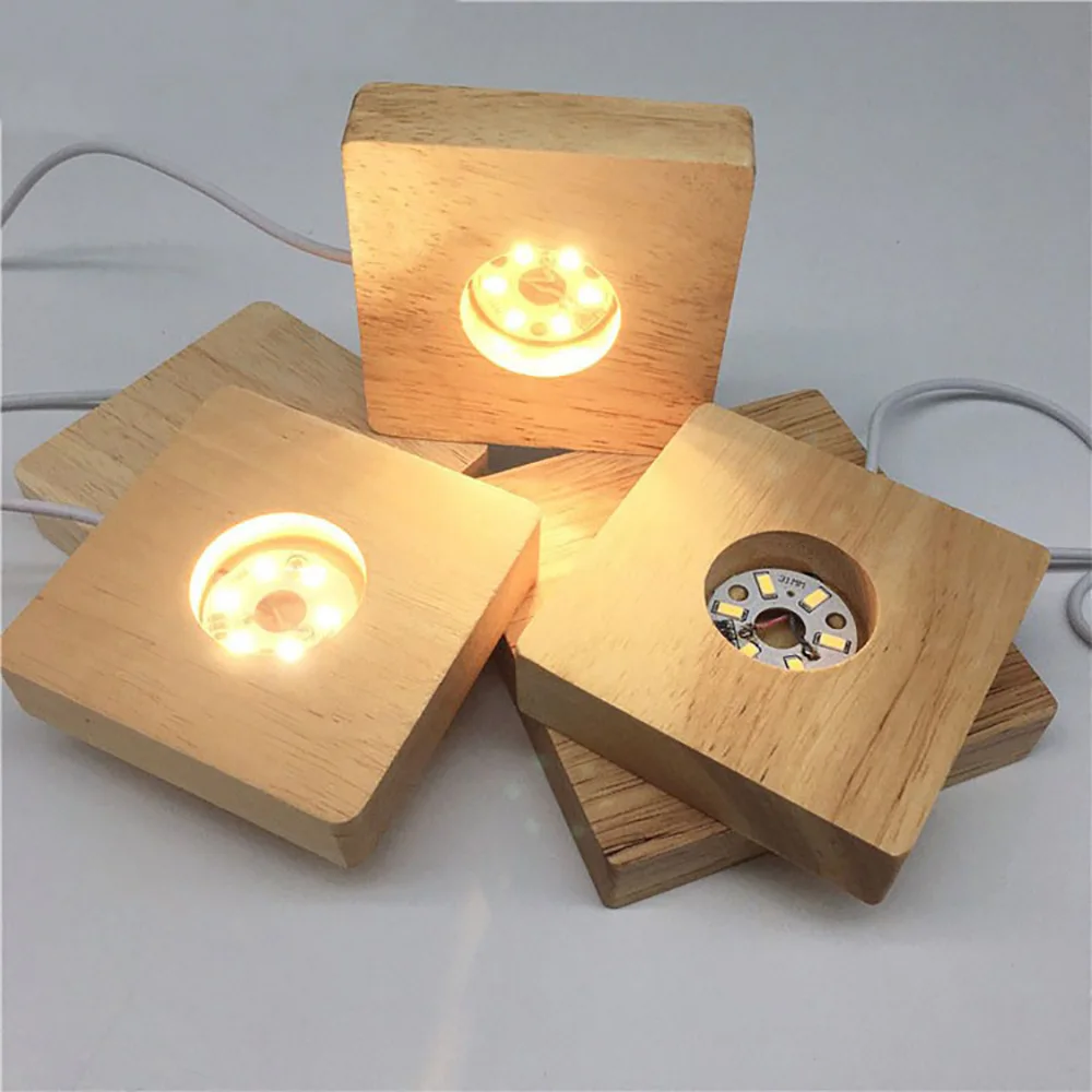 

D5 6CM Led Solid Wood Lamp Square Night Light Usb Display Lamps Holder Diy Lights Holder Desktop Ornaments Decorative Lamp