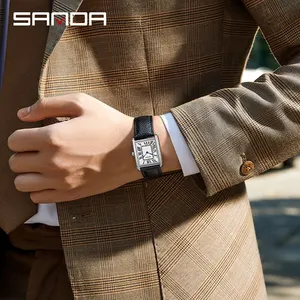 Sanda Men's and Female Quartz Clock, 30m Waterproof, Casual, Fashion, Leather Bracelet, Square Dial, Wear Resistant 8 Main Sales Sanda Clock - №8