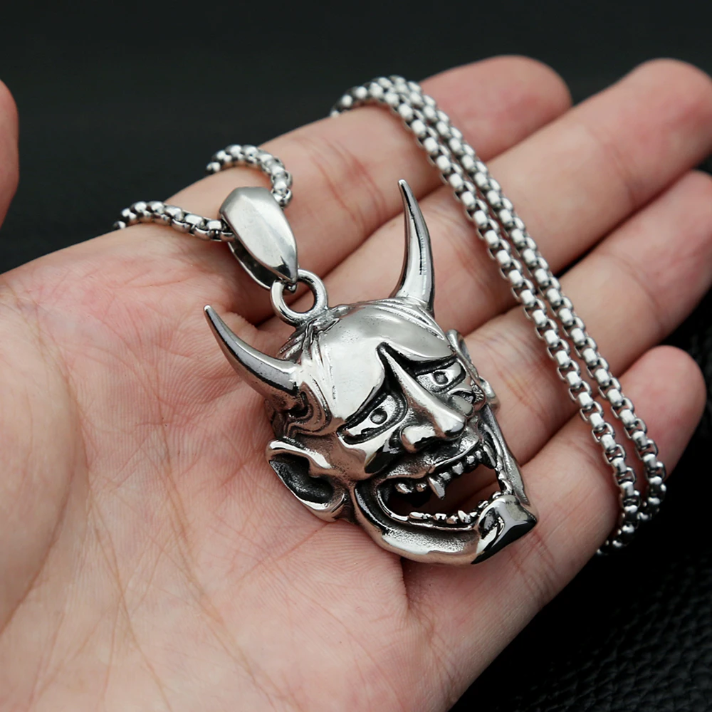 Vintage Personality Prajna Mask Pendant Necklaces For Men 316L Stainless Steel Domineering Demon Skull Jewelry Gift Dropshipping view 5