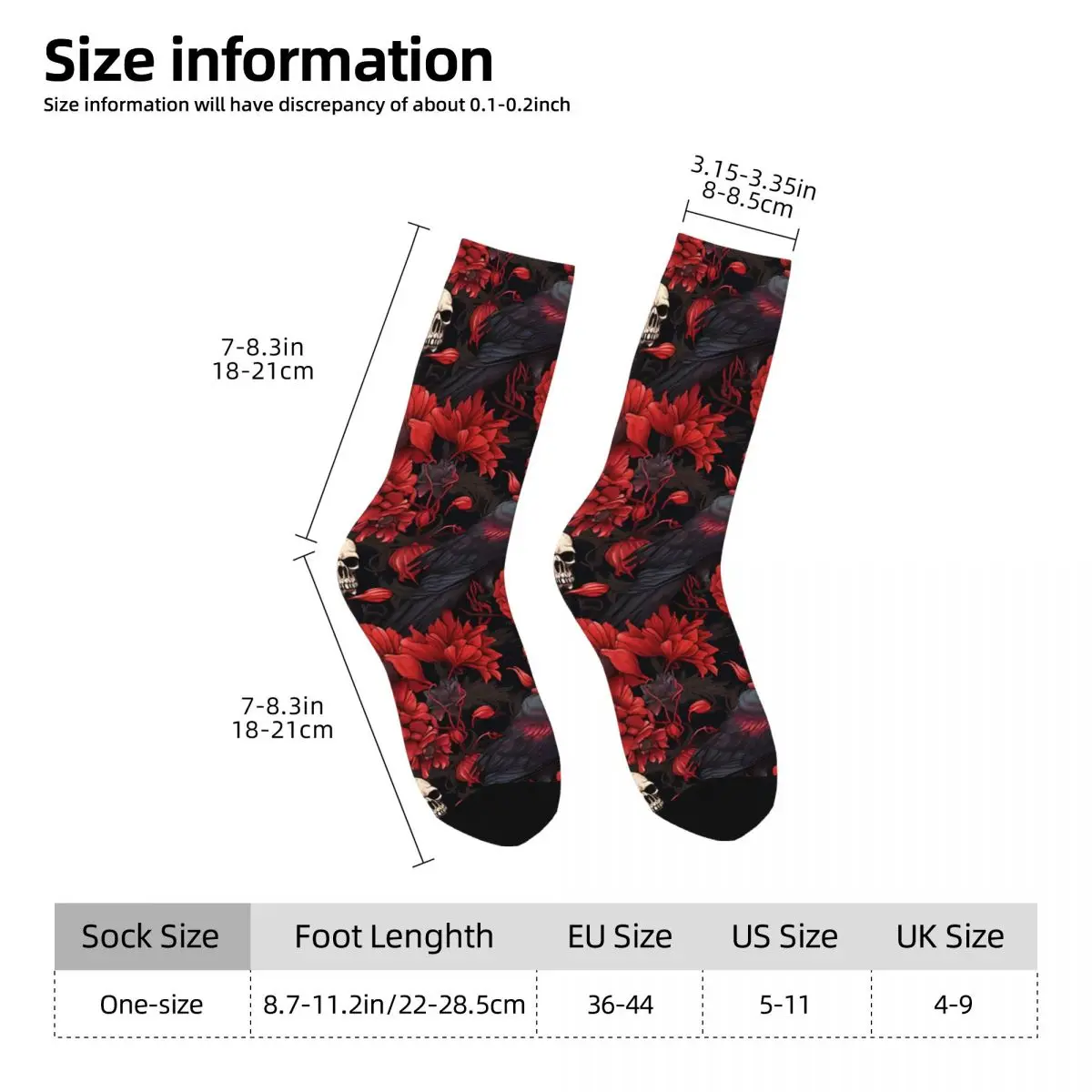 Calzini a compressione da uomo Vintage Skully Crow Unisex Halloween Crow Skull Harajuku Pattern stampato novità Crew Sock