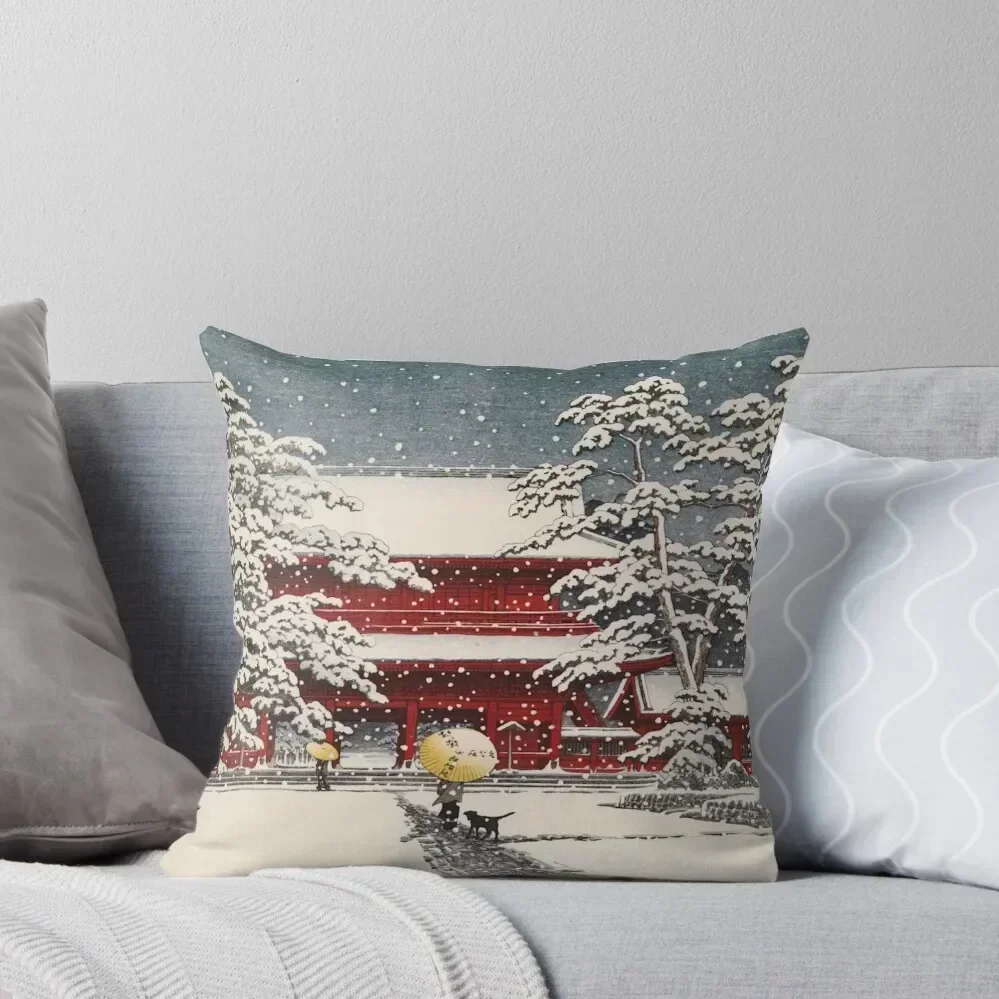 Snow at the Zojoji Temple by Kawase Hasui Throw Pillow christmas pillowcases luxury sofa pillows pillow