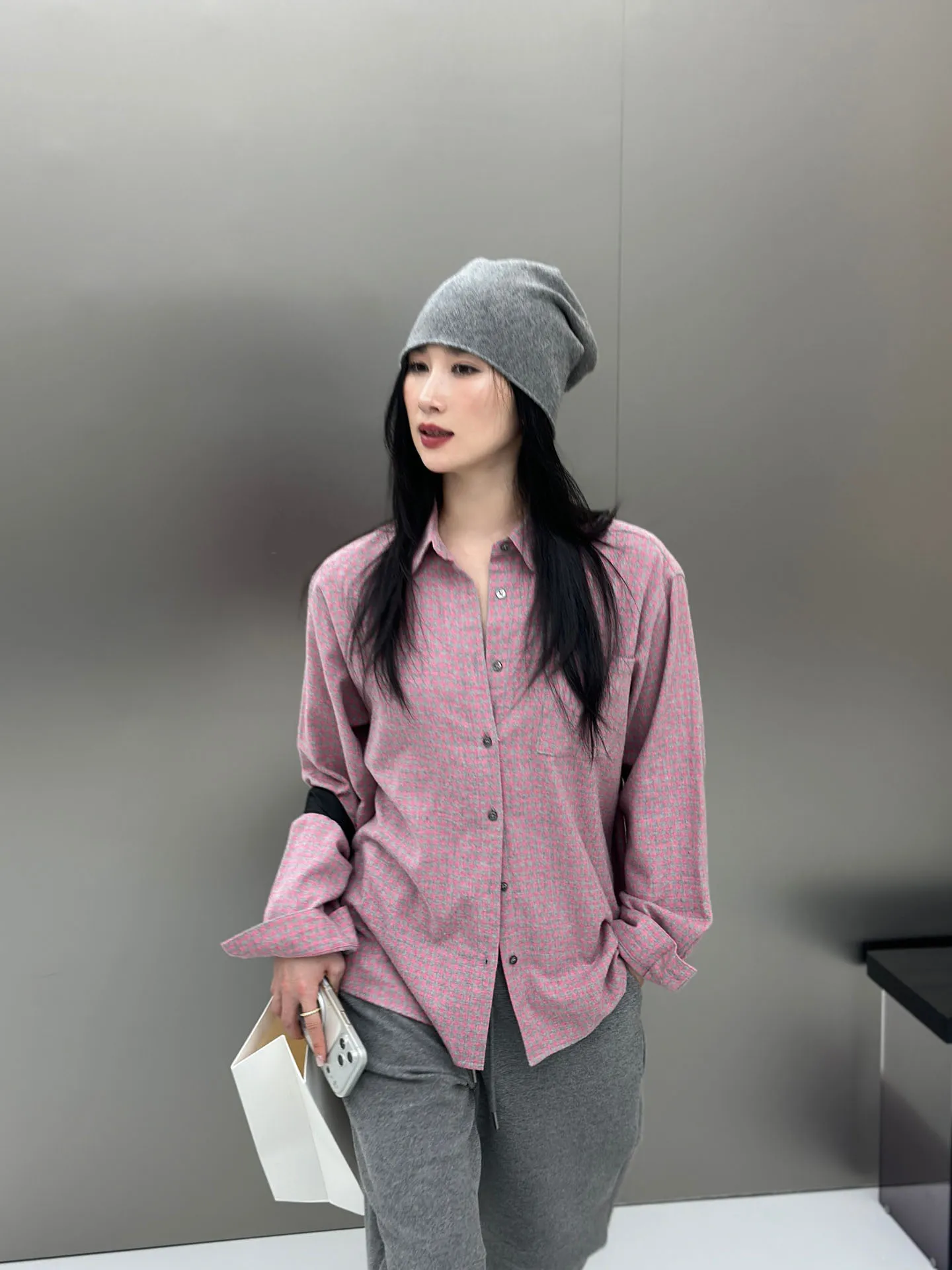 

Bodhl Early Spring Plaid Fce-Like irt Women's Button-Up Cotton Casual Loose Fit Long Sve irt with ket