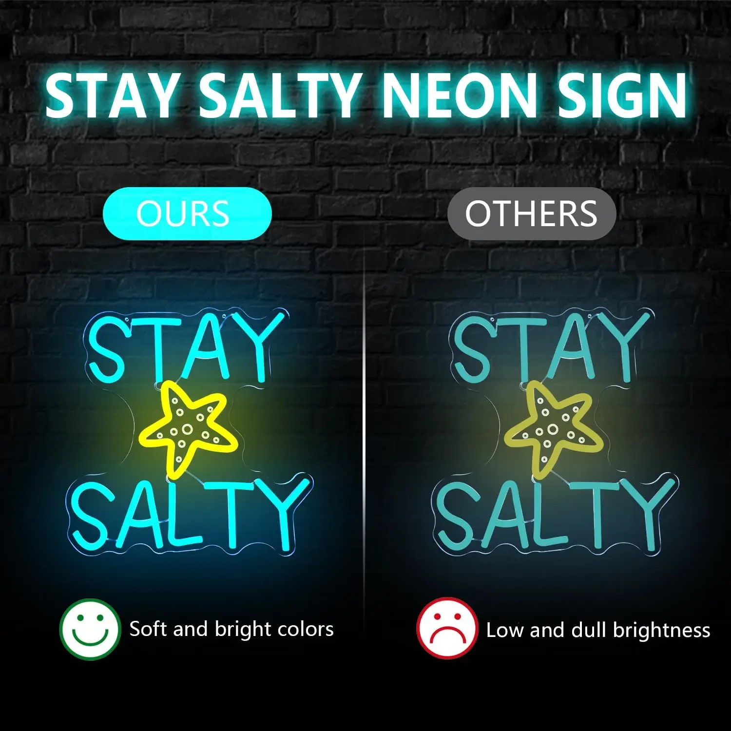 Stay Salty Starfish Neon Sign LED USB Neon Light Wall Decor Beach House Surf Shop Ocean Themed Bedroom Aesthetic Wall Art Gift