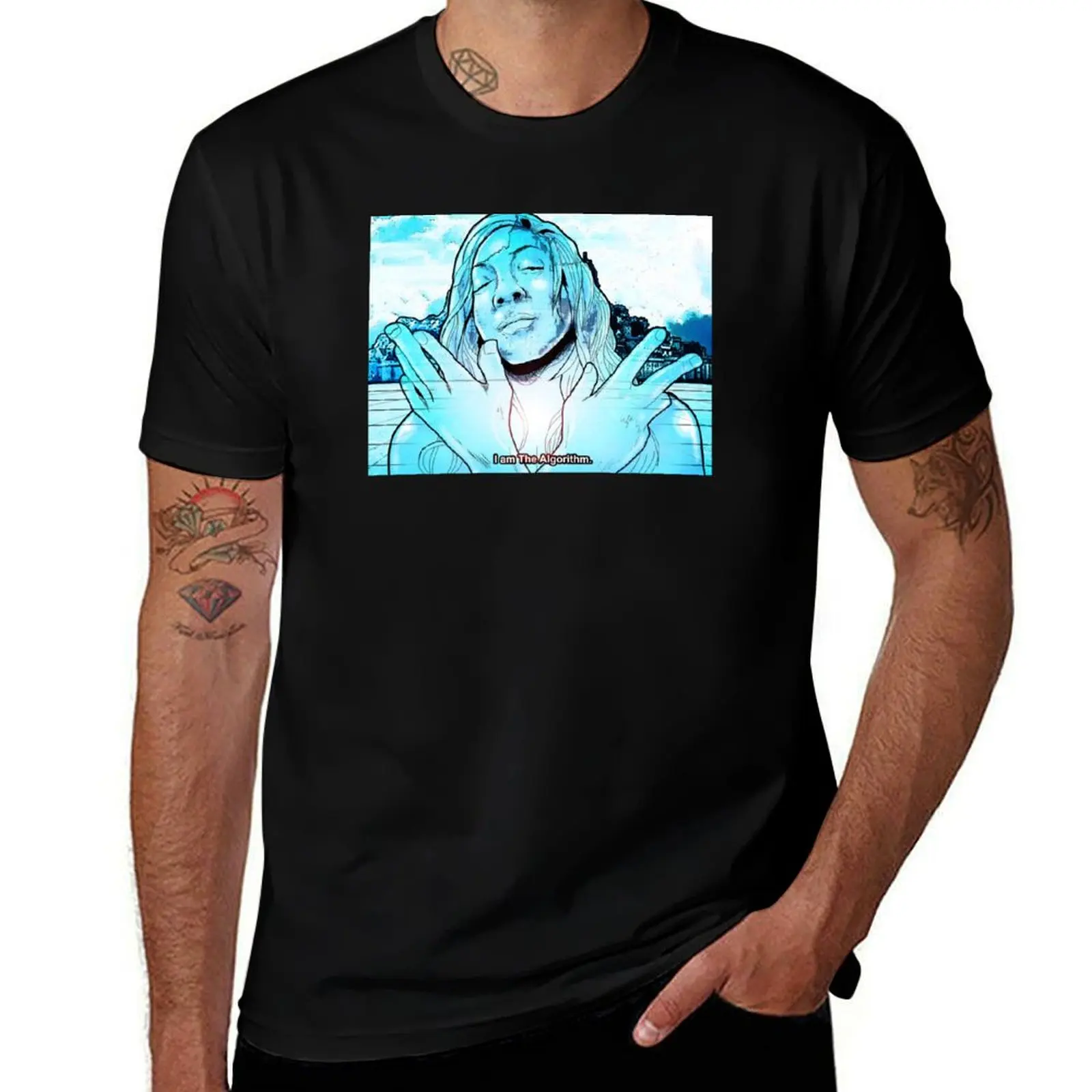 T-shirt décontracté à manches courtes en coton, motif « JE SUI L’ALGORITHME ».