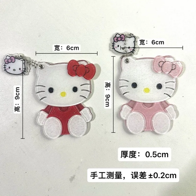 Portable Kawaii Saniro Hello Kitty Makeup Mirror Keychain Sliding Cover Mirror DIY Mobile Phone Case Decoration