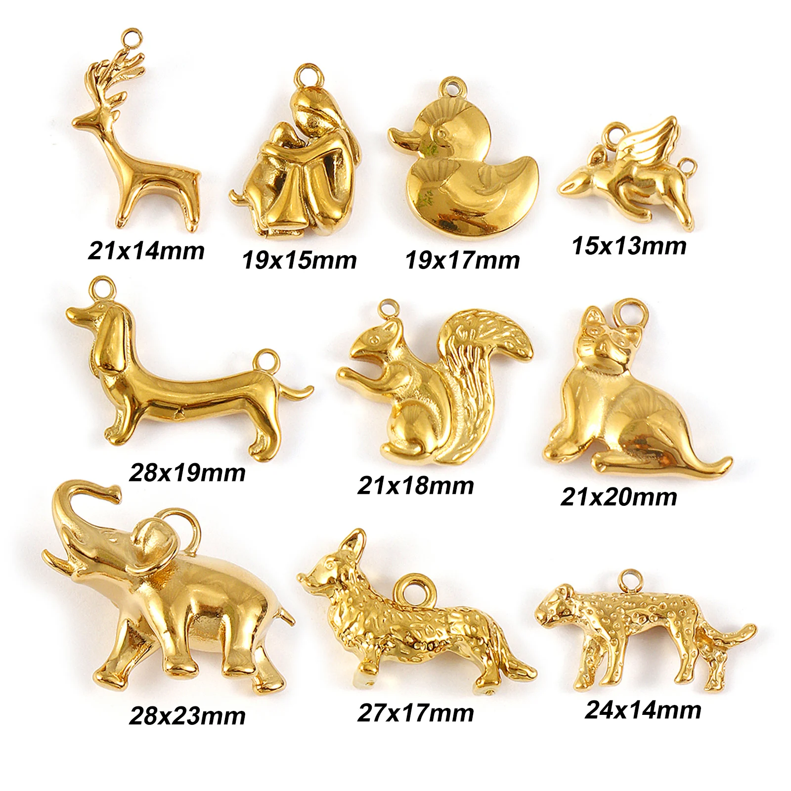 1 Piece 304 Stainless Steel Charms 18K Gold Plated Animal 3D Dog Cat Duck Reindeer Pendant For DIY Necklace Jewelry Making