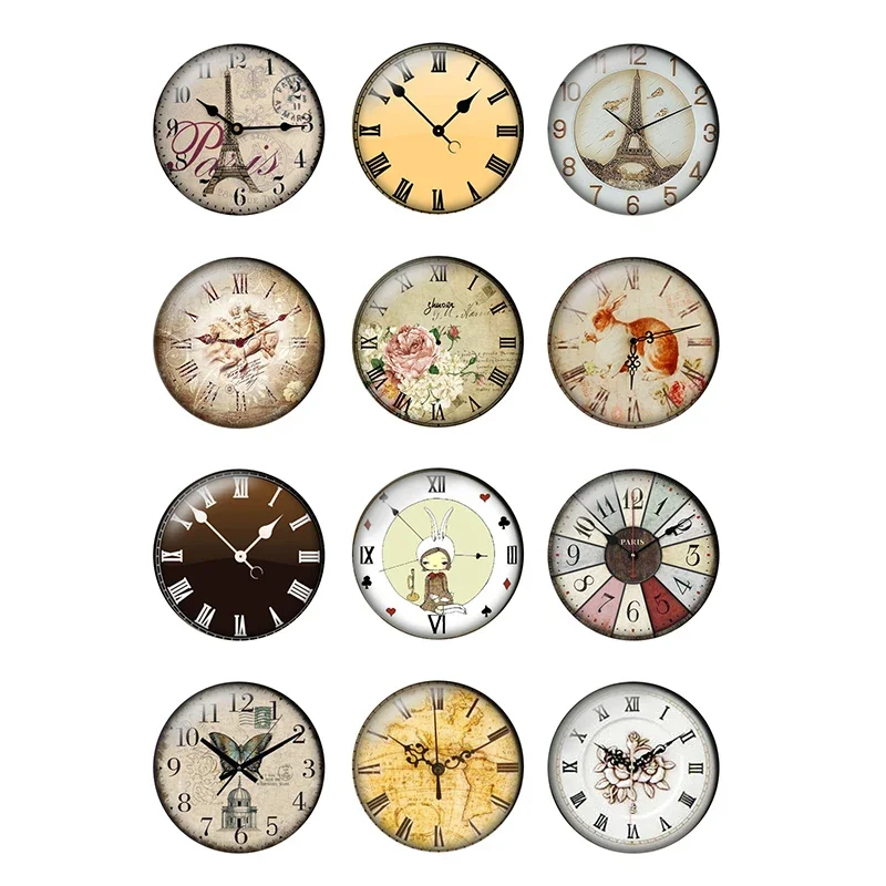 12pcs/lot Round Vintage Clock Pocket Watch Photo Glass Cabochon 10mm To 25mm for DIY Jewelry Making Findings & Components T124