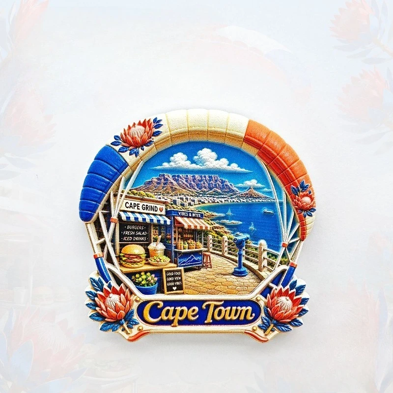 Cape Town Paraglider Stall Fridge Magnet - Vibrant 3D South African Souvenir Unique African Travel Gift for Food Adventure Decor