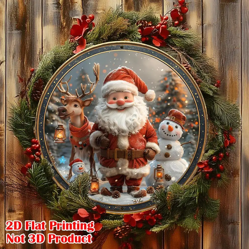 2D Flat, Decorative Sign And Plaque, Featuring 1pc Single 8X8 Inches (20X20 Cm) Round Iron Christmas Decorative Sign. It Display