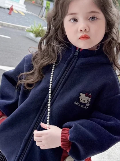 Thiened Fce Hooded Cotton Jaet Children's Winter Clothes Warm Cotton Coat Long Sve Zipper Closure Printed Design