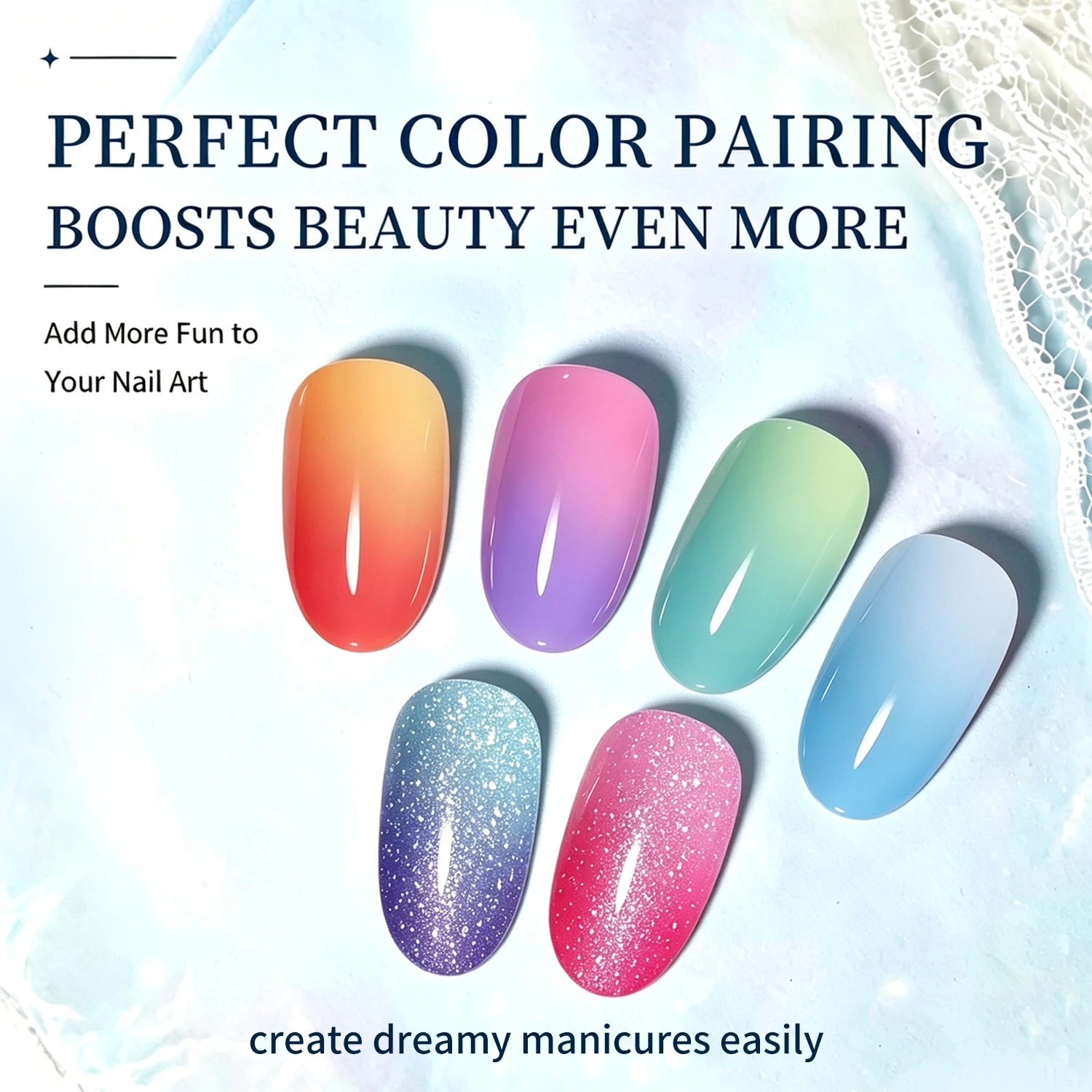 6 Colors Thermal Color Changing Nail Gel Polish Set, Temperature Sensitive Mood Gel Polish, UV LED Soak Off Gradient Chameleon