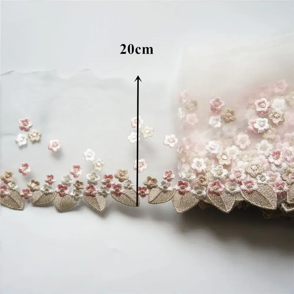 2 Yards 20CM Lace Trims Embroidered Rose Vintage Flower Leaves Mesh Trimmings Sew Patch For Wedding Appliques Bride Dress DIY