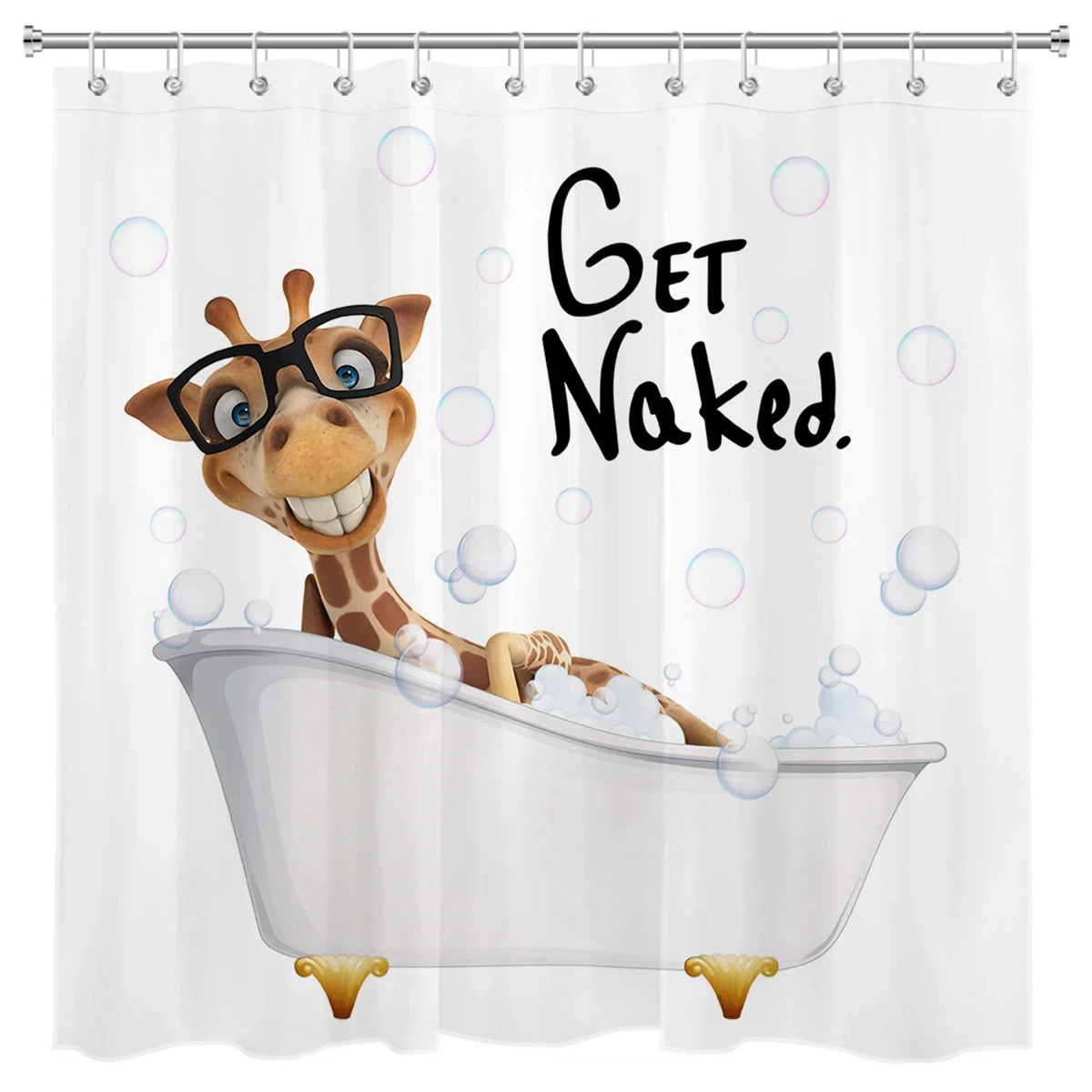 Funny Giraffe Get Naked Shower Curtain Giraffe with Glasses In Soap Bubble Bathtub Wild Animals Bathroom Decor Waterproof Fabric